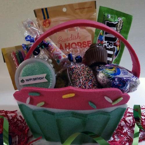 Cupcake themed birthday basket $42