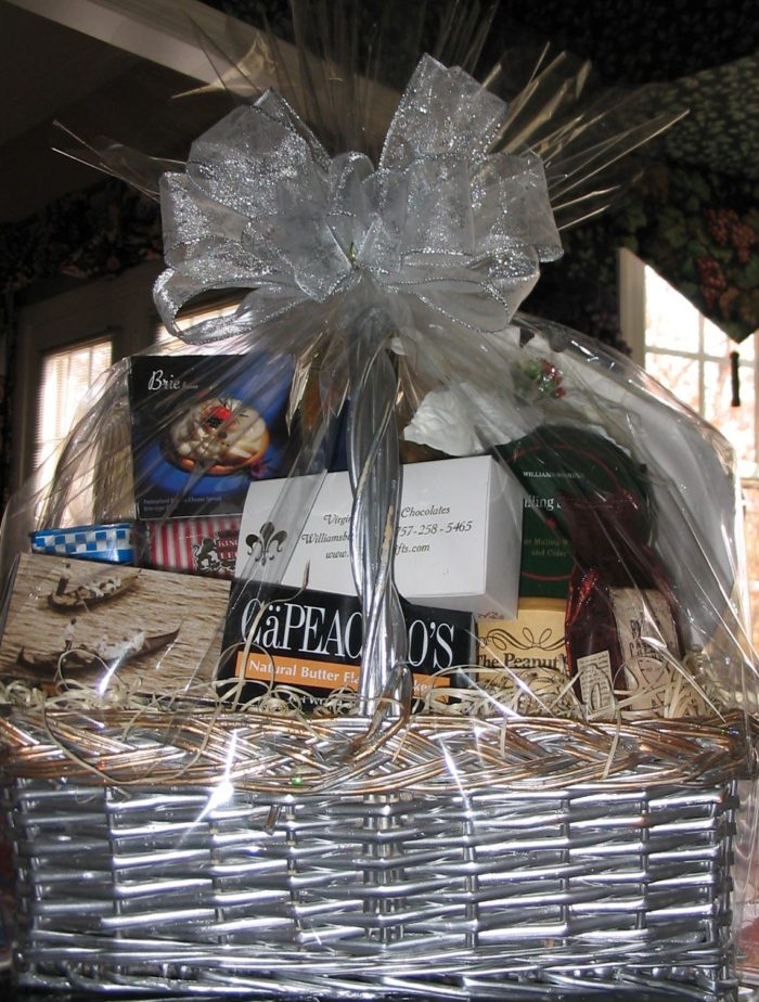 silver and gold gift basket